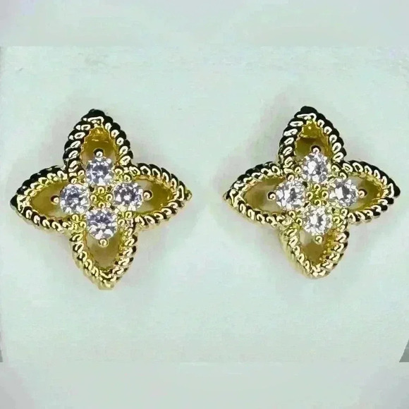 14K Gold Marquis Clover CZ Stud Earrings - Picture 3 of 3